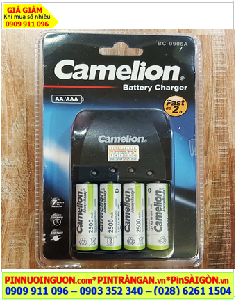 Camelion BC-0905A, Bộ sạc Pin nhanh 2giờ kèm 4 Pin sạc Camelion NH-AA2500ARBP2 AlwaysReady-1.2V